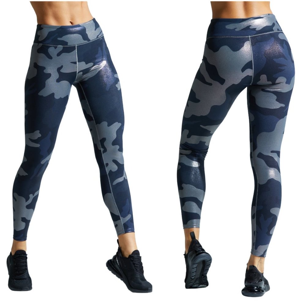 NWT Noli Guerra Legging S small camo print shine foil bronze blue silver black